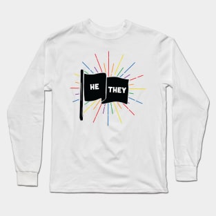 He/They Pronouns Retro Flag Long Sleeve T-Shirt